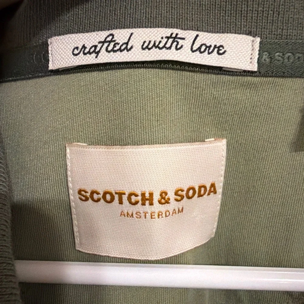 Scotch & Soda Mens Regular Fit Polo Shirt Olive Green Large Pique Cotton Blend